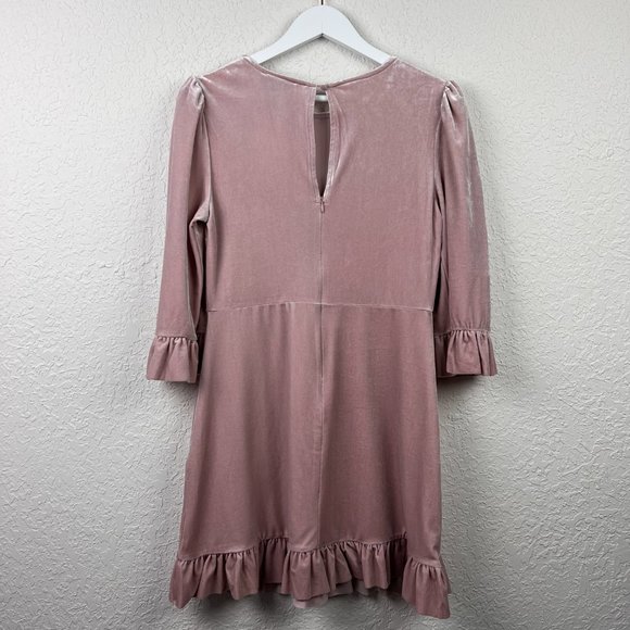 NWT FOREVER 21 Womens L Blush Pink Ruffle Hem 3/4 Sleeve Button Back Dress - Picture 4 of 12